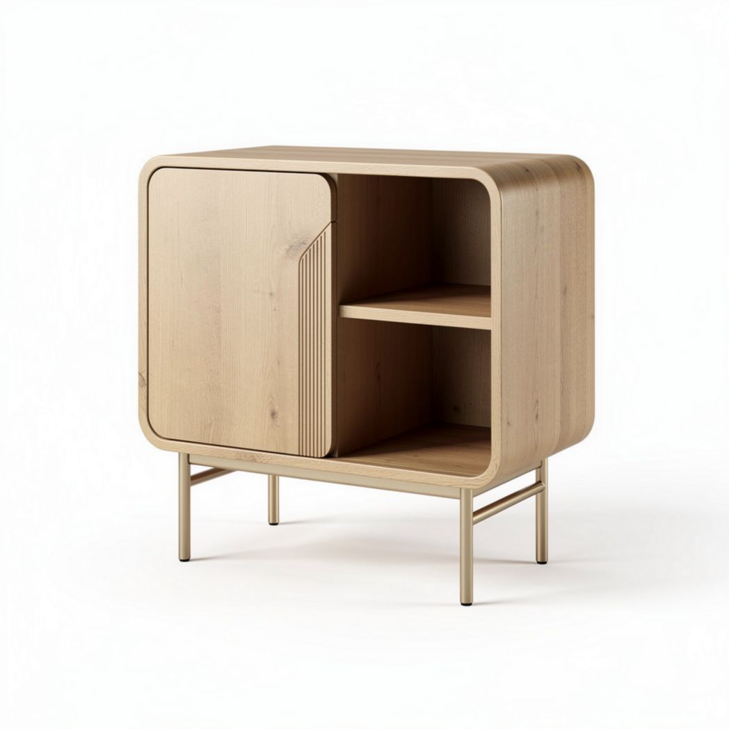 Kast van berkenhout met een afmeting van 60 x 40 x 70cm en een deur