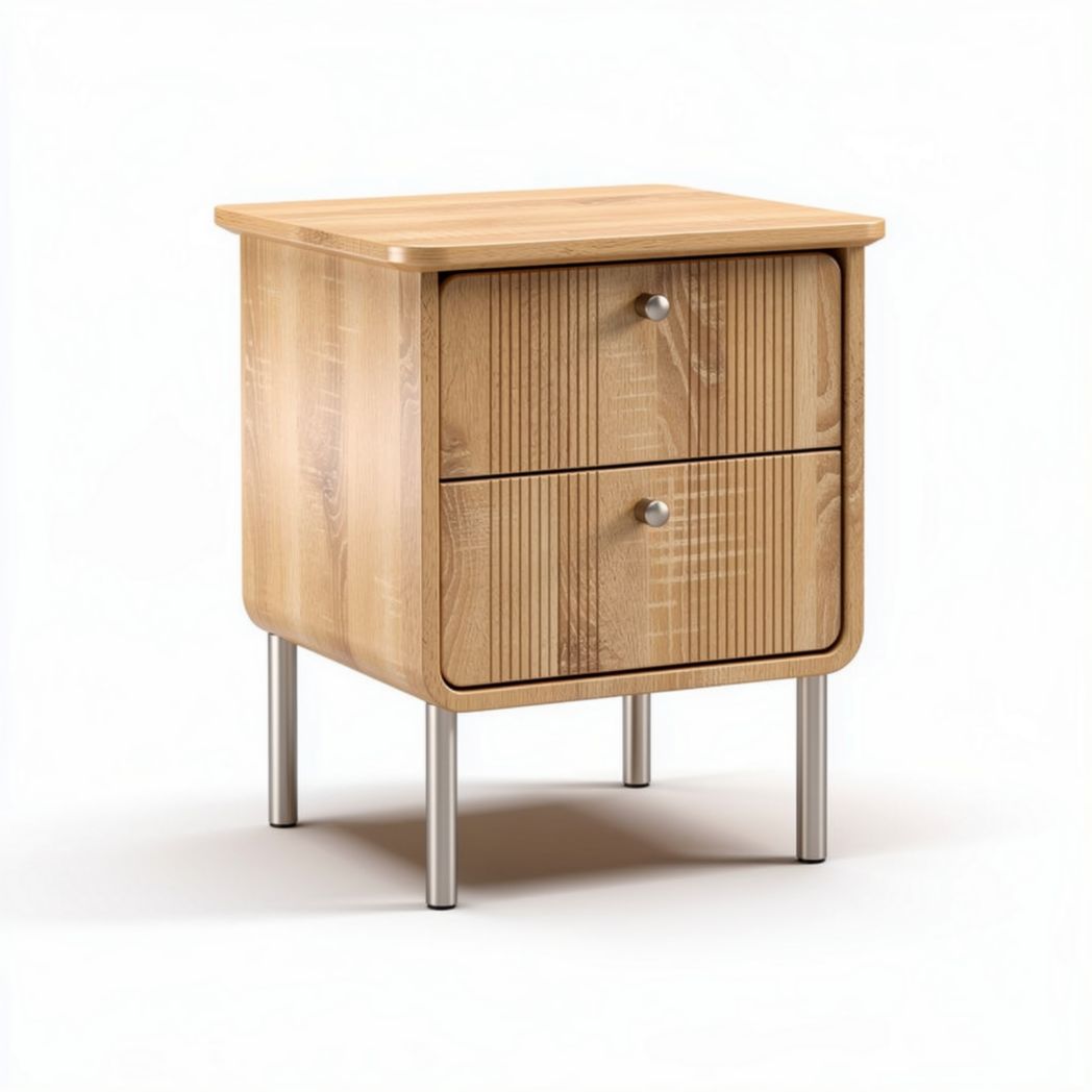 Houten nachtkastje met twee lades en metalen poten 45 x 40 x 60cm