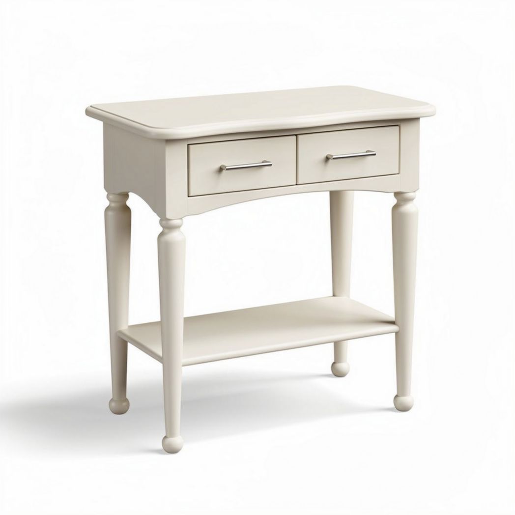 Witte houten tafel met twee lades en open plank 40 x 30 x 75cm