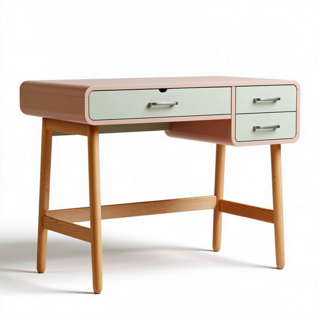 Houten bureau met een ladesysteem in pastelkleuren 120 x 60 x 75cm