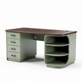 Bureau met lades en open vakken in groen en bruin 150 x 70 x 75cm