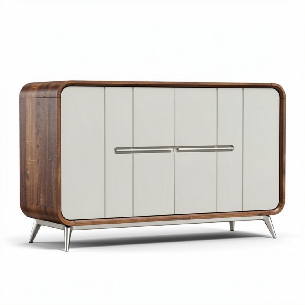 Houten dressoir met witte deuren en metalen poten 120 x 45 x 75cm