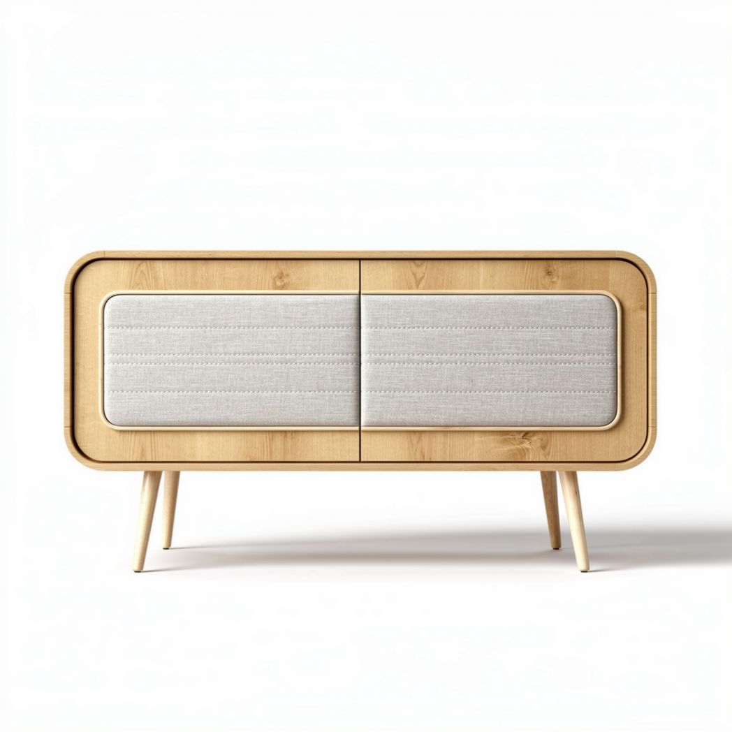 Moderne houten tv-meubel met stoffen front 120 x 40 x 60cm naturel kleur