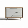 Dressoir van grijs melamine met houten accenten en metalen poten 80 x 45 x 70cm