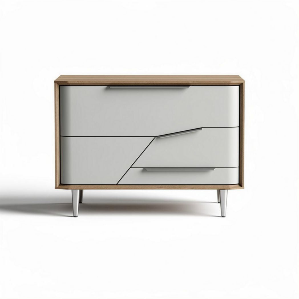 Dressoir van grijs melamine met houten accenten en metalen poten 80 x 45 x 70cm