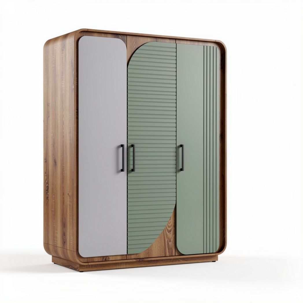 Houten kast met groene en grijze deuren 180 x 120 x 50cm