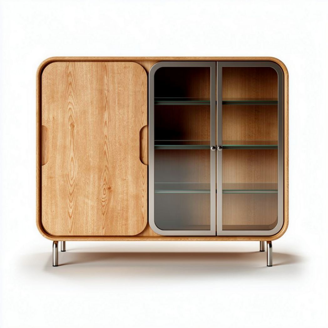 Houten kast met glazen deuren en opbergruimte 80 x 40 x 100cm
