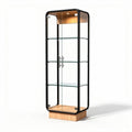 Glazen vitrinekast met houten basis en vier planken 40 x 30 x 150cm