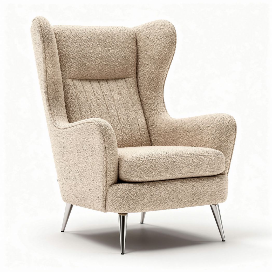 Luxe beige fauteuil met hoge rug en gestoffeerde zittingen 80 x 80 x 100cm