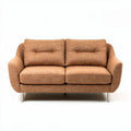 Lichtbruin tweezitsbank van stof met metalen poten 150 x 80 x 75cm
